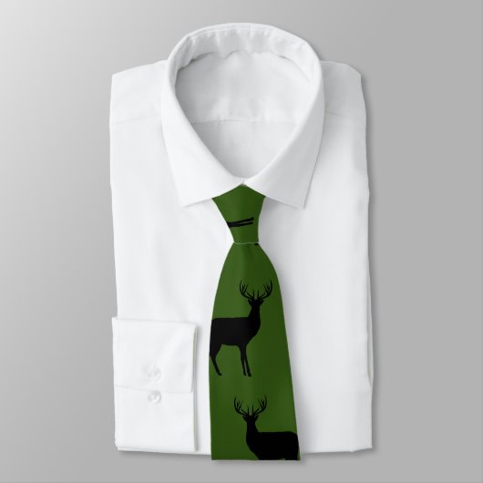 Cravate vert chasseur avec motif imprimé cerf (Attaché)