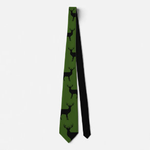 Cravate vert chasseur avec motif imprimé cerf