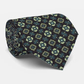 Cravate Vert chaux clair, bleu marine et Motif noir (Roulé)