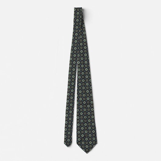 Cravate Vert chaux clair, bleu marine et Motif noir (Dos)