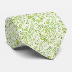 Cravate Vert Citron Vibrant et Fougère à l'Aquarelle Sage