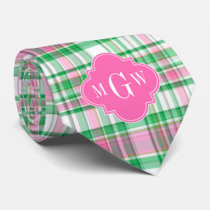 Cravate Vert émeraude rose chaud blanc Madras prépa monogr