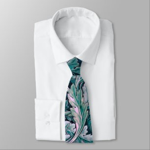 Cravate Vert et Turquoise Feuilles Morris