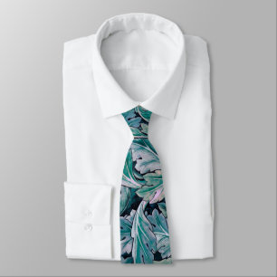 Cravate Vert et Turquoise Feuilles Morris