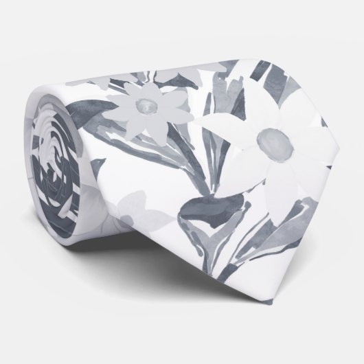 Cravate Vert floral gris tropical (Roulé)