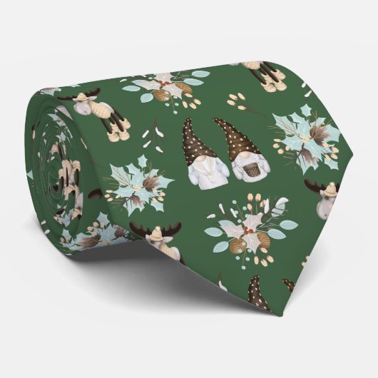 Cravate Vert foncé Brown Gnomes Moose (Roulé)