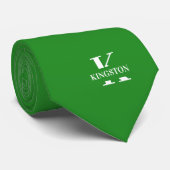 Cravate Vert forêt élégant monogramme + nom (Roulé)