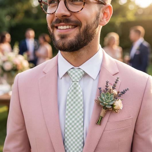 Cravate Vert Gingham Sage