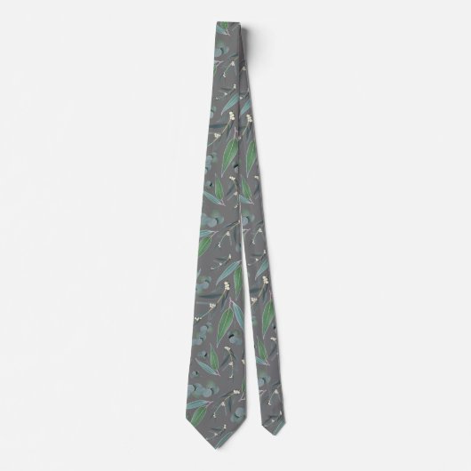 Cravate Vert gris Eucalyptus Motif vert (Devant)