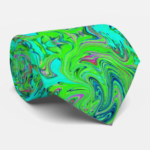 Cravate Vert lime et bleu Groovy Art Abstrait Rétro