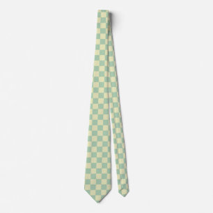 Cravate Vert Menthe Pastel et Damier Jaune Pâle
