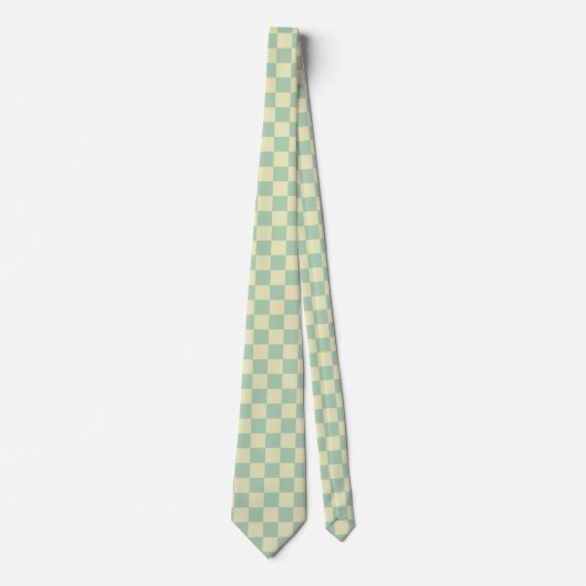 Cravate Vert Menthe Pastel et Damier Jaune Pâle (Devant)