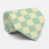 Cravate Vert Menthe Pastel et Damier Jaune Pâle (Roulé)