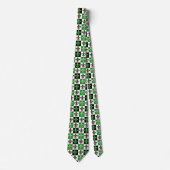 Cravate Vert Noir Blanc À damiers Fleur de lis Design (Devant)