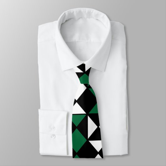 Cravate Vert Noir Géométrique Blanc (Attaché)