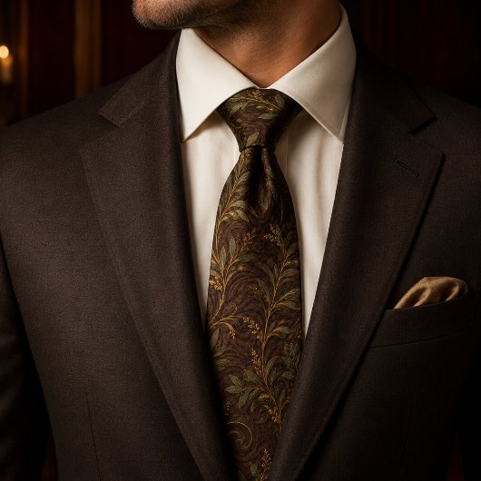 Cravate Vert olive brun rustique de luxe Vieille Fortune