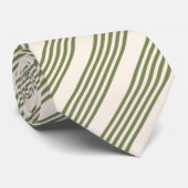 Cravate Vert olive et beige cinq rayures motif (Roulé)