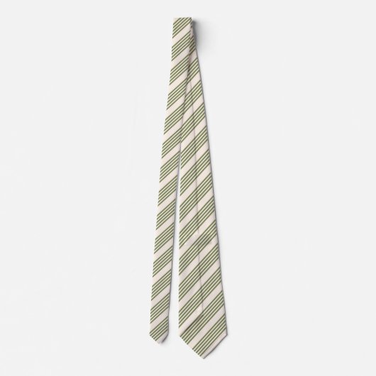 Cravate Vert olive et beige cinq rayures motif (Dos)
