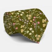 Cravate Vert olive Floral Élégance (Roulé)