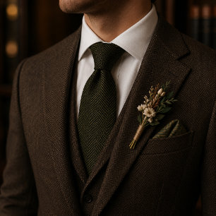 Cravate Vert olive herringbone de luxe