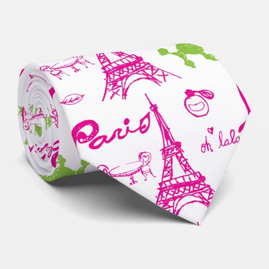 Cravate Vert rose Paris Amour (Roulé)