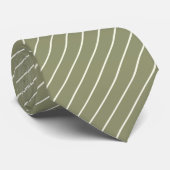 Cravate Vert Sage foncé avec Pinstripes blanches ivoire (Roulé)