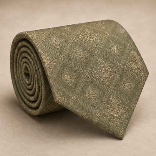 Cravate Vert Sage Or Diamant Damassé Royal