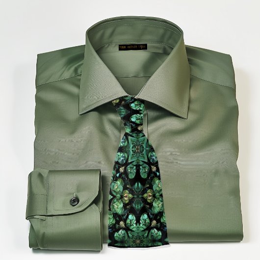 Cravate Vert Sage, Vert foncé et Noir