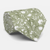 Cravate Vert sauge Blanc Floral Mariage Garçon d'honneur M (Roulé)