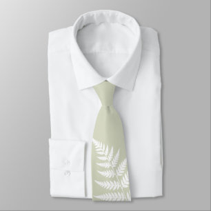 Cravate Vert sauge clair et fougère blanche, mariage simpl