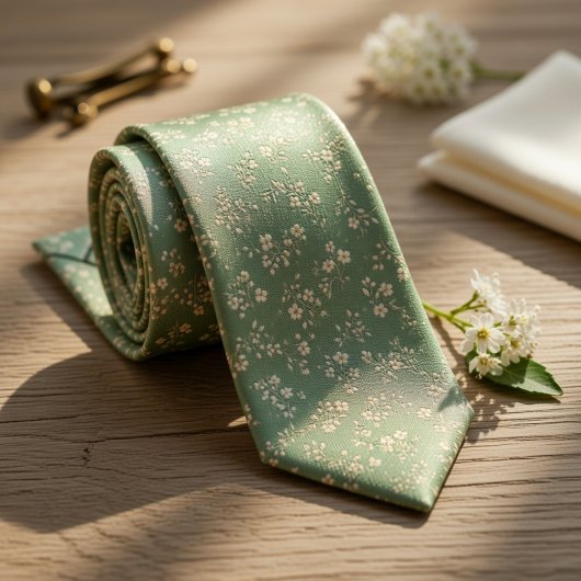 Cravate Vert sauge Ditsy Floral
