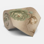 Cravate Vert Sauge Doux & Rose Crème (Roulé)
