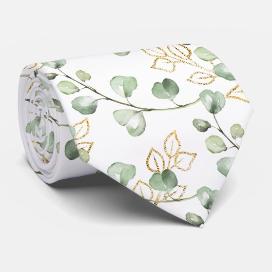 Cravate Vert sauge et eucalyptus doré Mariage Blanc (Roulé)