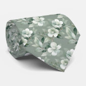 Cravate Vert sauge et fleurs blanches Élégant mariage Form (Roulé)