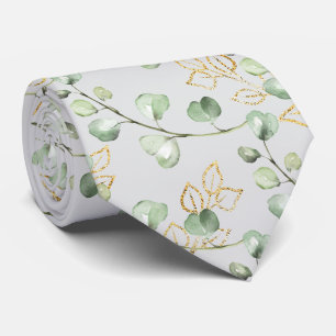 Cravate Vert sauge et or Eucalyptus gris tourterelle Maria