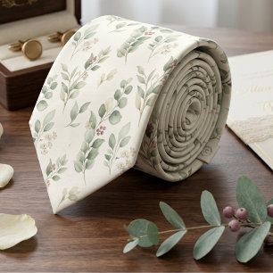 Cravate Vert sauge Eucalyptus Aquarelle Bohème