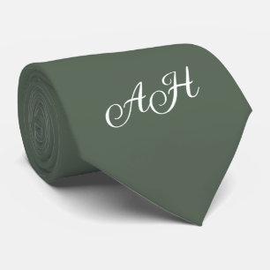 Cravate Vert sauge initial garçons d'honneur monogramme mo