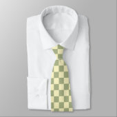Cravate Vert sauge poussiéreux et damier jaune beurre (Attaché)