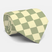 Cravate Vert sauge poussiéreux et damier jaune beurre (Roulé)
