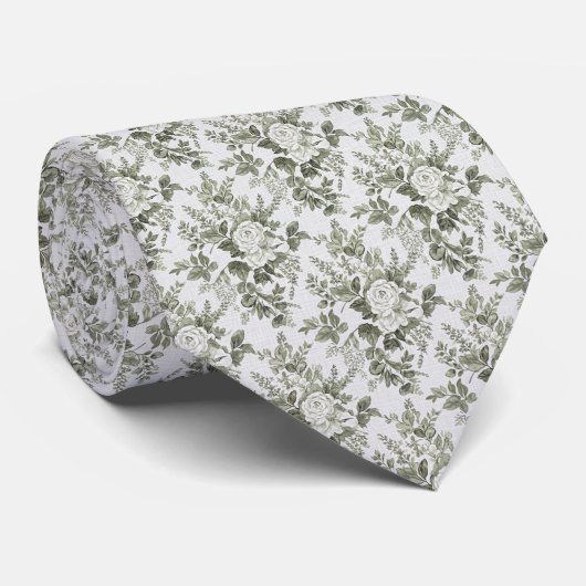 Cravate Vert sauge toile florale (Roulé)