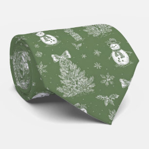 Cravate Vert sauge vintage Toile de Noël d'hiver (3)