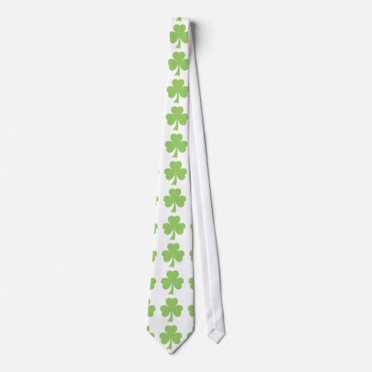 Cravate Vert Shamrock trèfle pois motif blanc (Devant)