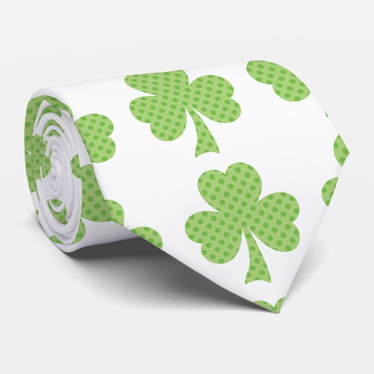 Cravate Vert Shamrock trèfle pois motif blanc (Roulé)