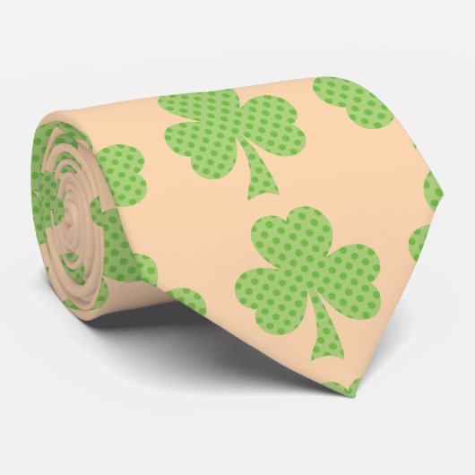 Cravate Vert Shamrock trèfle pois motif orange (Roulé)