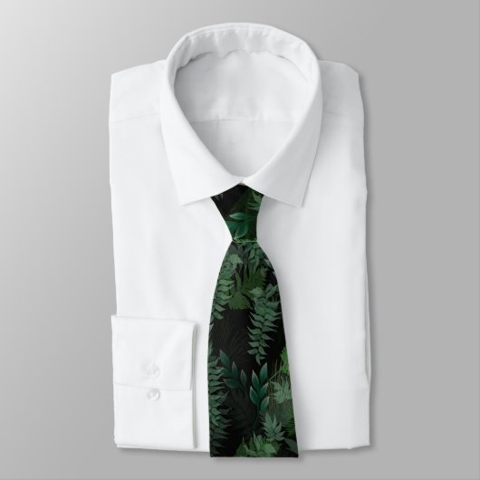 Cravate Vert tropicale moderne Feuillage vert noir (Attaché)