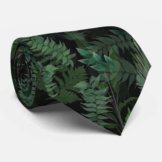 Cravate Vert tropicale moderne Feuillage vert noir (Roulé)