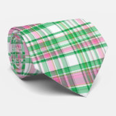 Cravate Vert vert, rose indien, plaid de très bon goût (Roulé)