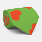 Cravate verte Coeurs rouges (Roulé)