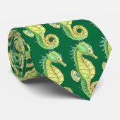 Cravate verte et jaune d'hippocampes (Roulé)