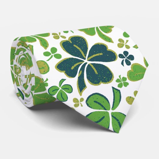 Cravate Verte Lucky Clover 4 Motif Shamrock Feuille (Roulé)